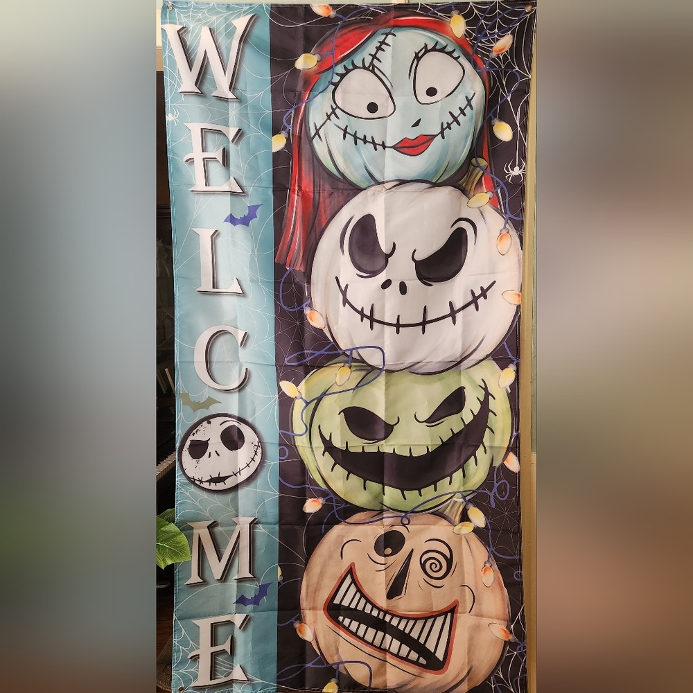 Disney Nightmare Before Christmas Cloth Welcome Banner w Grommets 69" X 37" NWOT